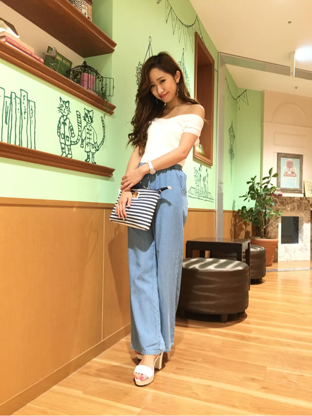 デニムワイドパンツコーデ♡