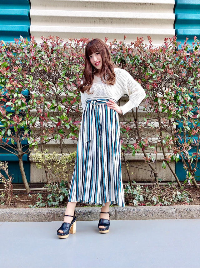 楽ちん脚長魅せ♥ストライプワイドパンツ♥はるか