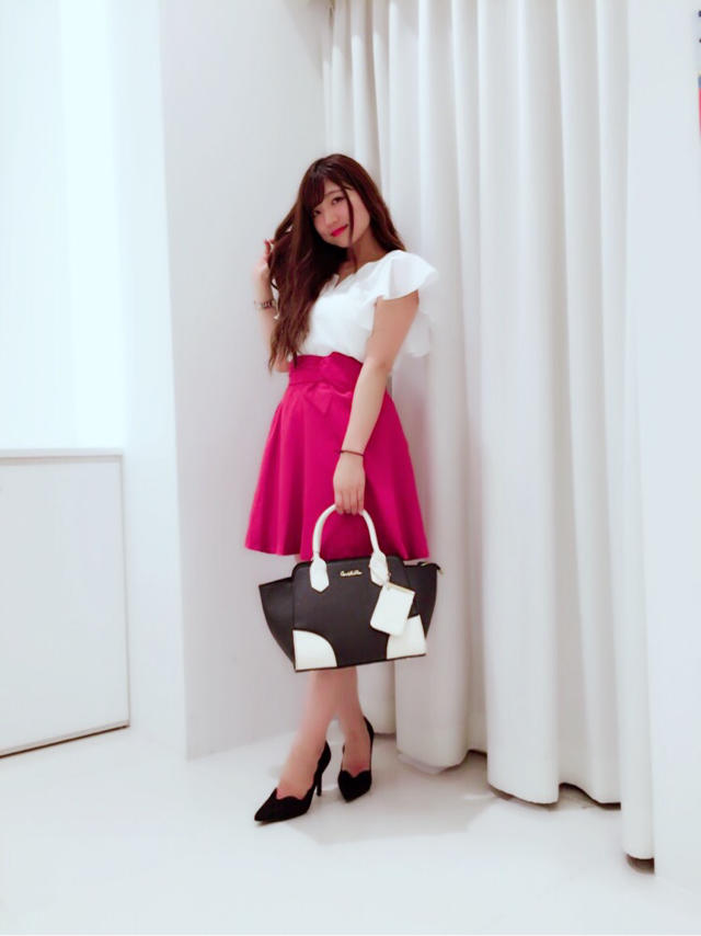 スタイルアップ効果抜群♡リボン付きフレアスカート♡ひなこ