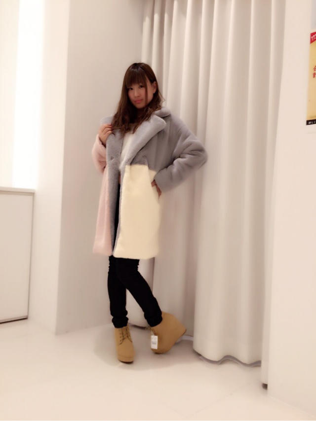 ブロック配色♡フェイクファーコート♡ひなこ