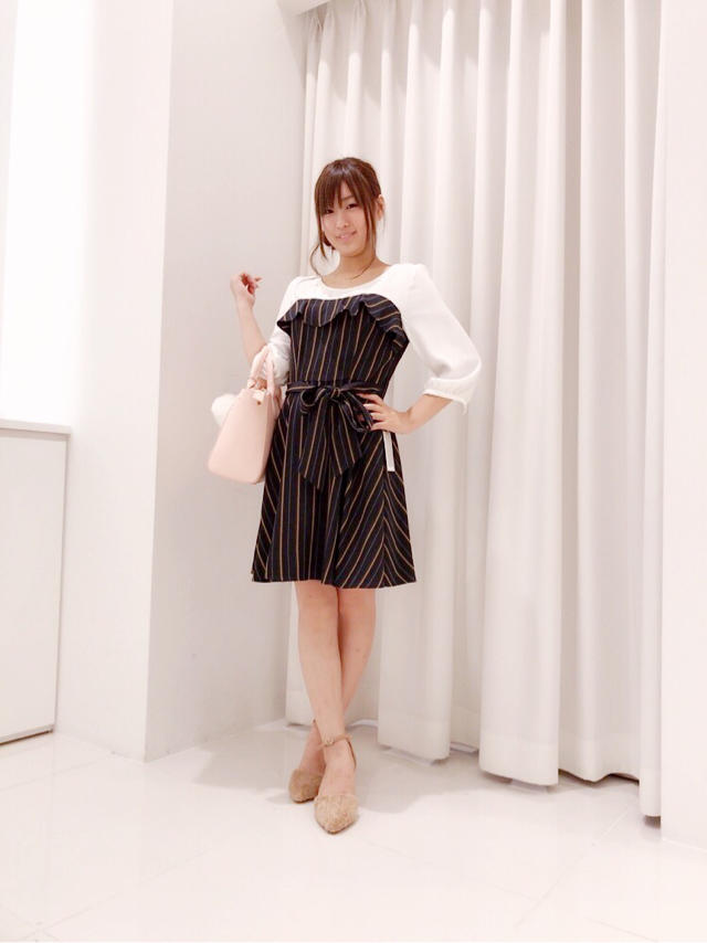 デート服に❤︎ストライプフリルワンピ❤︎かなこ