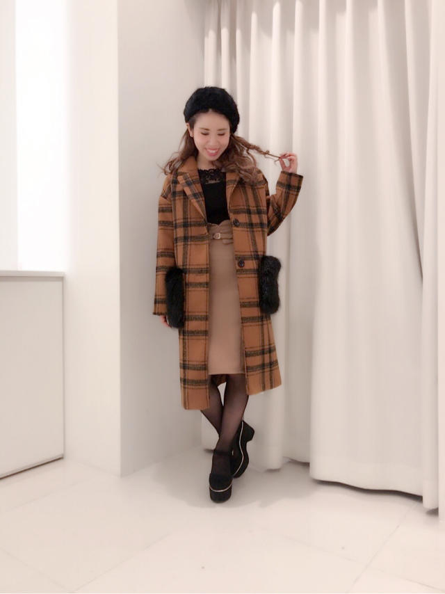 ポケットファー付き♡チェックチェスターコート♡ひなこ