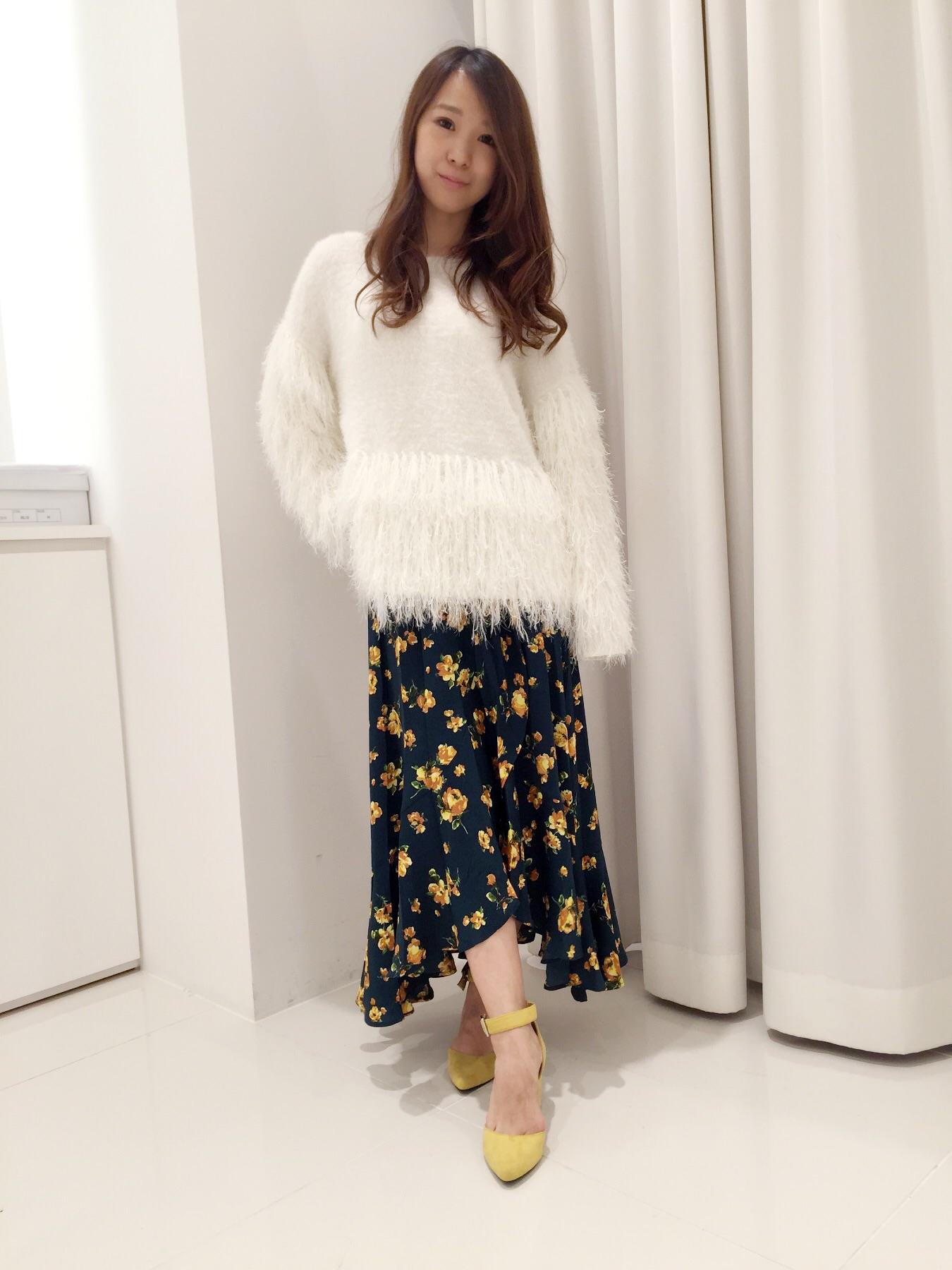 カタログ掲載っ＾＾／シャギーニット×花柄SKでレトロ可愛いコーデ　mayu