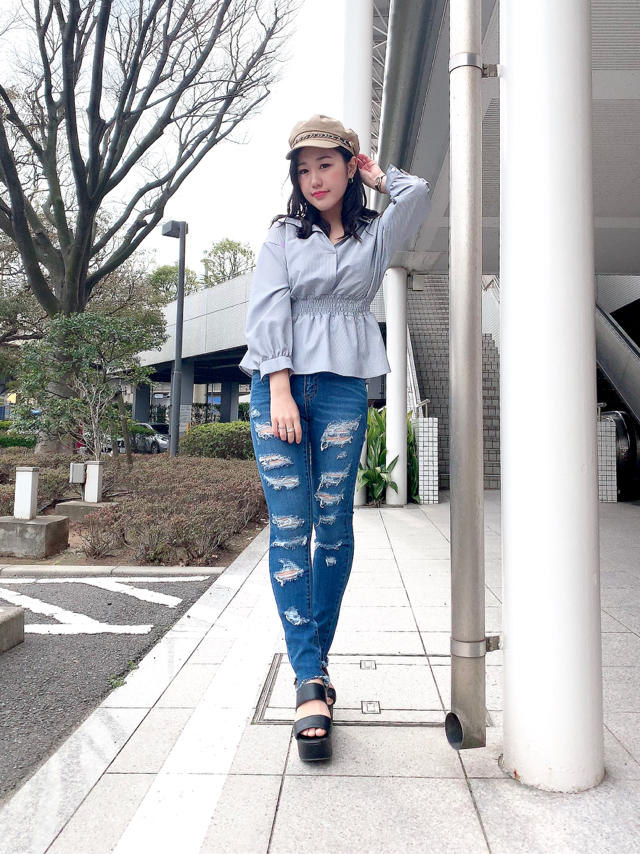 シャーリングシャツで大人のこなれ感を♡かなこ