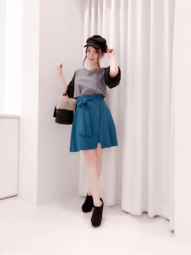 チェック柄×カラーSKでガーリーcode♡袖切替チェックブラウス♡mayu