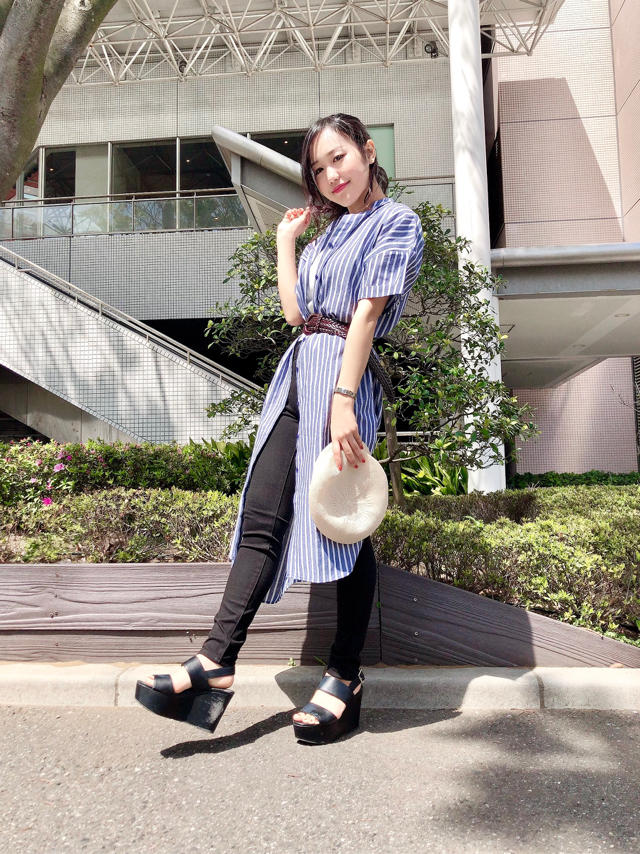 ストライプ半袖ロングシャツ♡あいり