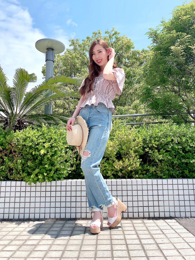 ららぽーと店でも大人気♡麻調ストライプブラウスᙏ̤̫͚ りさ