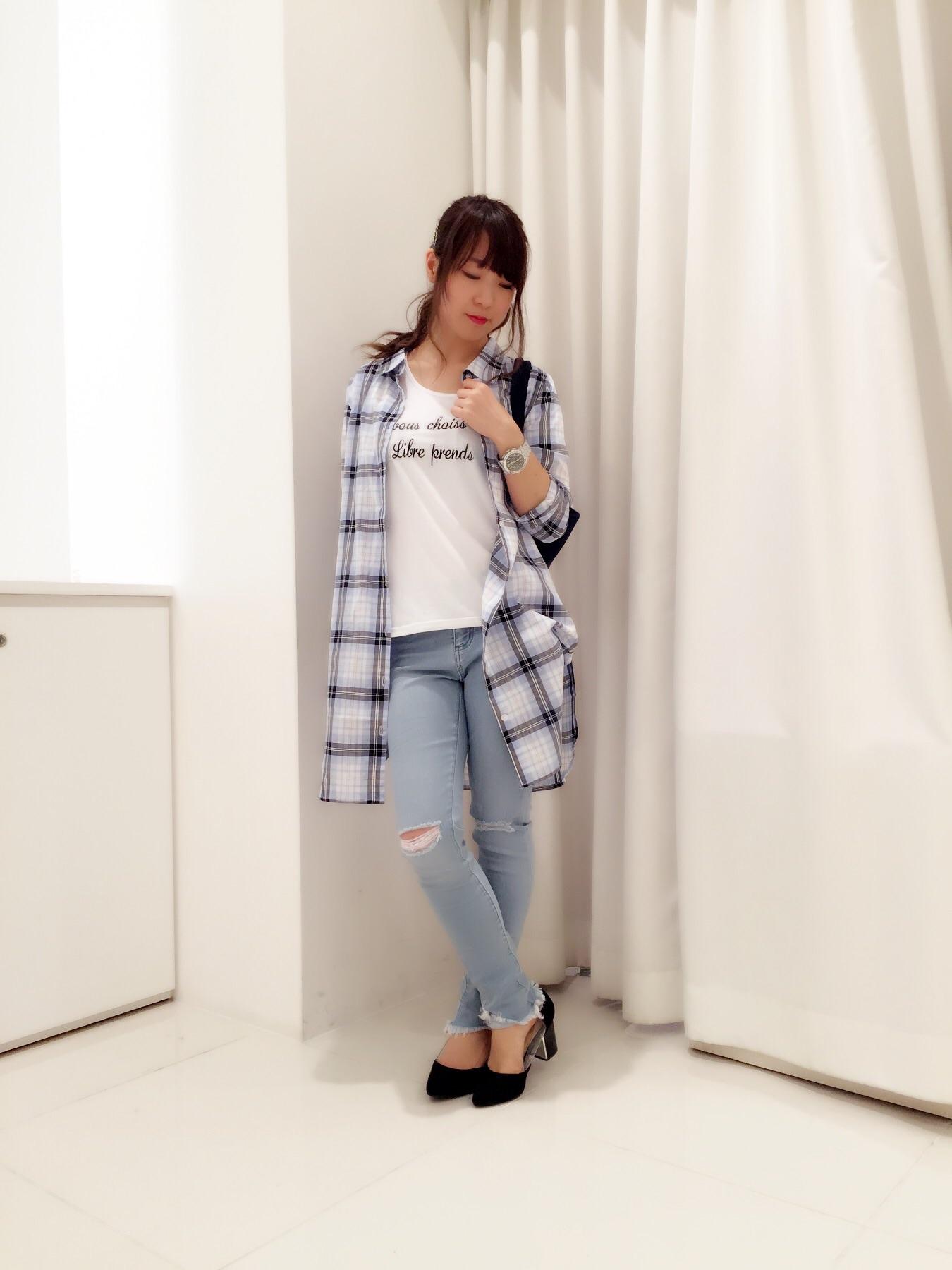 インナーSETが嬉しい♡春にも使えるチェック柄ロングシャツ
