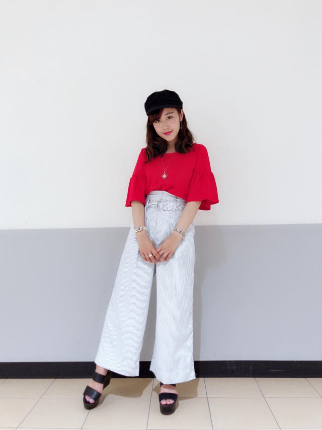 脚長効果◎ストライプワイドパンツ☆かなこ
