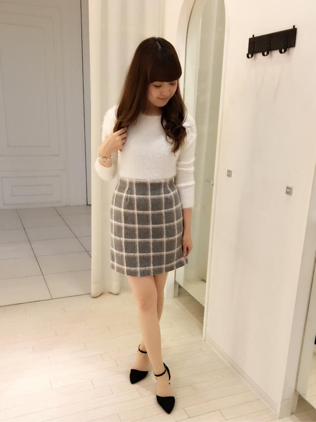 ♡フェザーヤーンニット×チェックスカート♡