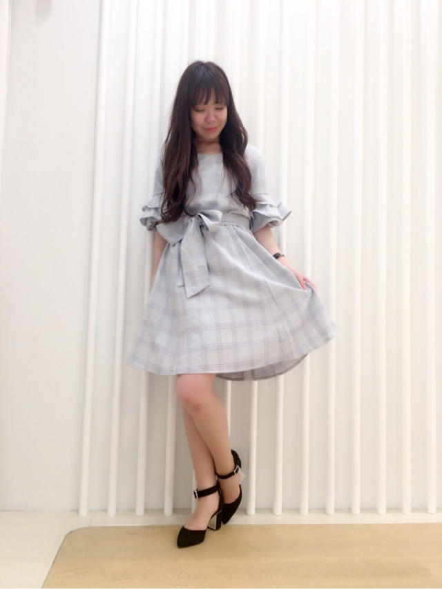 ボリュームフリル袖チェックワンピース♡ちほ