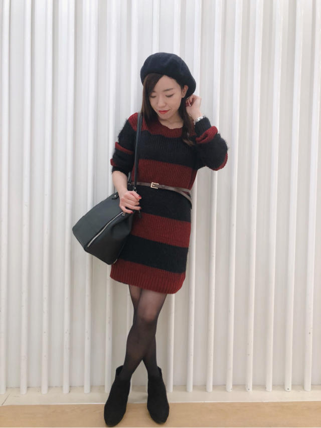 ベルト付ボーダーシャギーニット♡