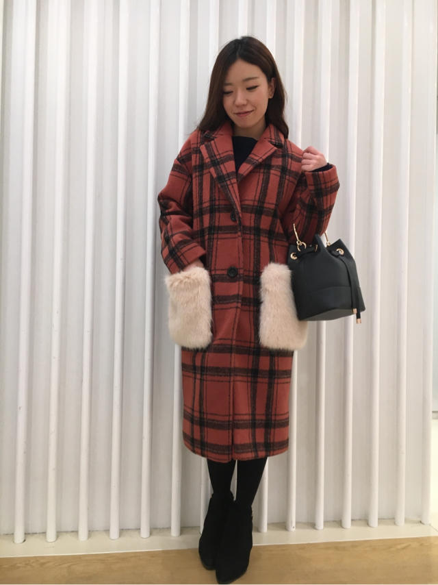 ファー付きチェック柄コート♡あずさ